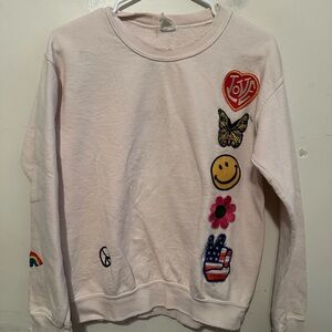 Madeworn Light Pink Distressed Sweatshirt Women’s X-Small with 70’s Patches